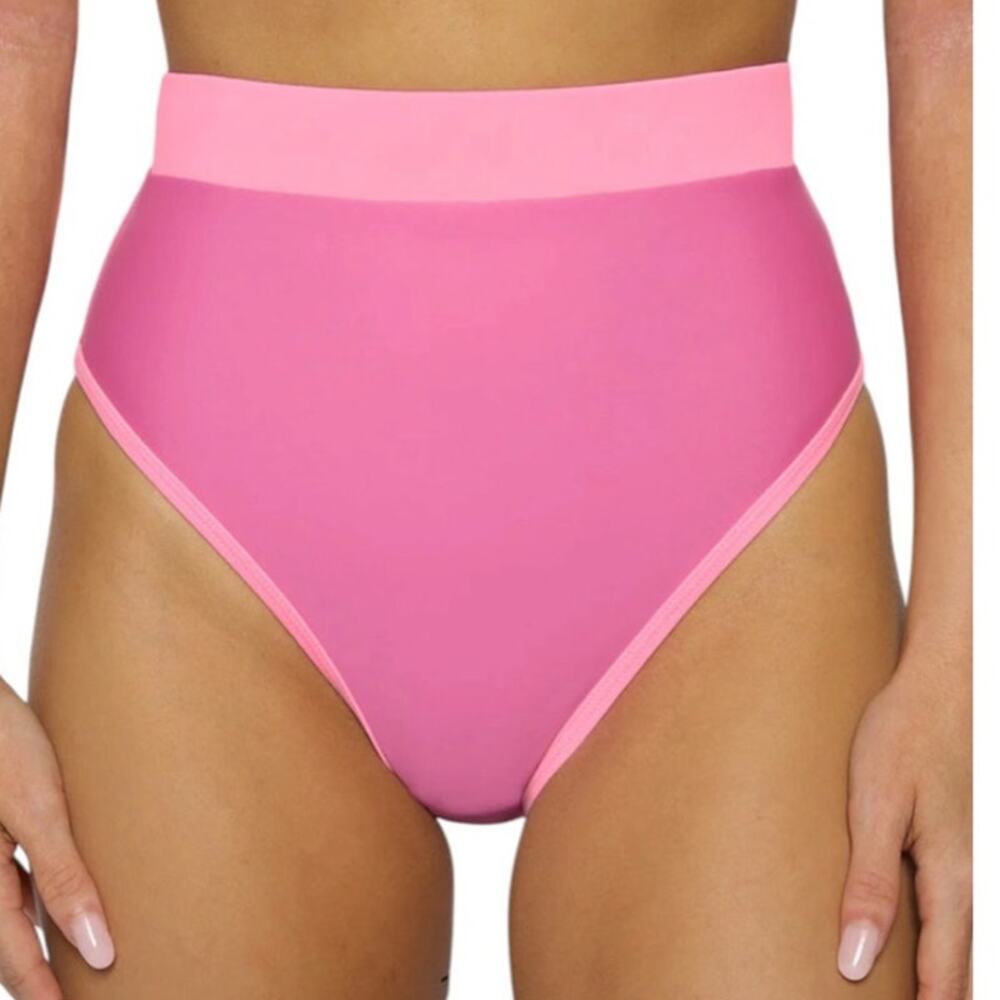 NWT 93 Play Street Molly Full Coverage High Rise Bikini Bottom - Poppy Pink - L